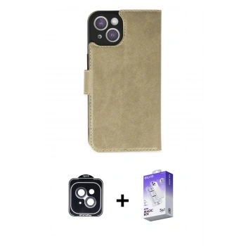 MARSİLYAN™- iPhone 14 Kılıf Siluet Işık Serisi - Siyah Bilvis 5in1 3D Magic Cam Ekran Koruyucu + PVD Metal Kamera Lens - SH