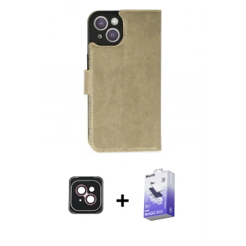 MARSİLYAN™- iPhone 14 Kılıf Siluet Işık Serisi - Siyah Bilvis 5in1 5D Magic Hayalet Cam Ekran Koruyucu + PVD Metal Kamera Lens - PE