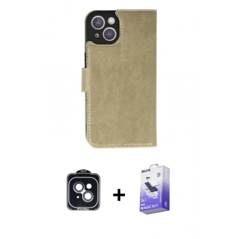 MARSİLYAN™- iPhone 14 Kılıf Siluet Işık Serisi - Siyah Bilvis 5in1 5D Magic Hayalet Cam Ekran Koruyucu + PVD Metal Kamera Lens - SH