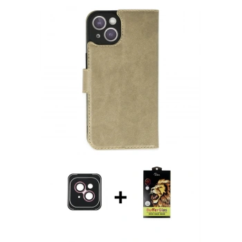 MARSİLYAN™- iPhone 14 Kılıf Siluet Işık Serisi - Siyah Buffer Cam Ekran Koruyucu + PVD Metal Kamera Lens - PE