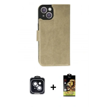 MARSİLYAN™- iPhone 14 Kılıf Siluet Işık Serisi - Siyah Buffer Cam Ekran Koruyucu + PVD Metal Kamera Lens - SH