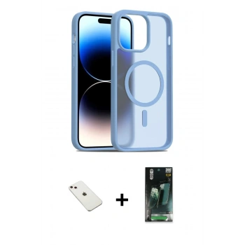 MARSİLYAN™- iPhone 14 Kılıf Siluet Minimal Prime - Şeffaf 360 Full Body Arka Koruyucu + Diamond Kamera Lens - PE