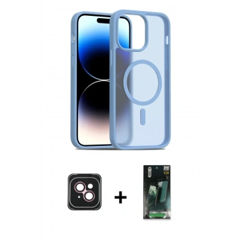 MARSİLYAN™- iPhone 14 Kılıf Siluet Minimal Prime - Şeffaf 360 Full Body Arka Koruyucu + PVD Metal Kamera Lens - PE
