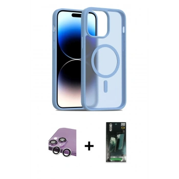 MARSİLYAN™- iPhone 14 Kılıf Siluet Minimal Prime - Şeffaf 360 Full Body Arka Koruyucu + Raze Metal Kamera Lens - GS