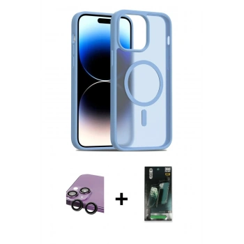 MARSİLYAN™- iPhone 14 Kılıf Siluet Minimal Prime - Şeffaf 360 Full Body Arka Koruyucu + Raze Metal Kamera Lens - SH