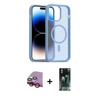 MARSİLYAN™- iPhone 14 Kılıf Siluet Minimal Prime - Şeffaf 360 Full Body Arka Koruyucu + Raze Metal Kamera Lens - KI