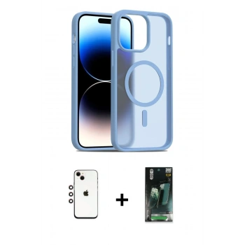 MARSİLYAN™- iPhone 14 Kılıf Siluet Minimal Prime - Şeffaf 360 Full Body Arka Koruyucu + Shine Kamera Lens - GI