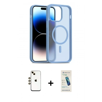 MARSİLYAN™- iPhone 14 Kılıf Siluet Minimal Prime - Şeffaf Pasifik Cam Ekran Koruyucu + Shine Kamera Lens - GD