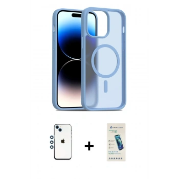 MARSİLYAN™- iPhone 14 Kılıf Siluet Minimal Prime - Şeffaf Pasifik Cam Ekran Koruyucu + Shine Kamera Lens - MI