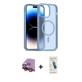 MARSİLYAN™- iPhone 14 Kılıf Siluet Minimal Prime - Şeffaf Pasifik Cam Ekran Koruyucu + Raze Metal Kamera Lens - KI