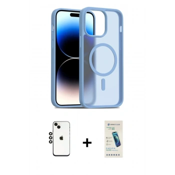 MARSİLYAN™- iPhone 14 Kılıf Siluet Minimal Prime - Şeffaf Pasifik Cam Ekran Koruyucu + Shine Kamera Lens - SH