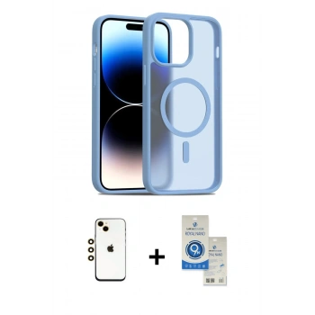 MARSİLYAN™- iPhone 14 Kılıf Siluet Minimal Prime - Şeffaf Royal Nano Ekran Koruyucu + Shine Kamera Lens - GD