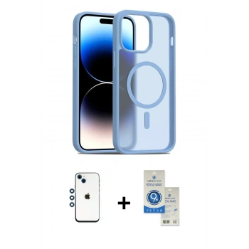 MARSİLYAN™- iPhone 14 Kılıf Siluet Minimal Prime - Şeffaf Royal Nano Ekran Koruyucu + Shine Kamera Lens - MI