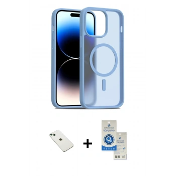 MARSİLYAN™- iPhone 14 Kılıf Siluet Minimal Prime - Şeffaf Royal Nano Ekran Koruyucu + Diamond Kamera Lens - YL