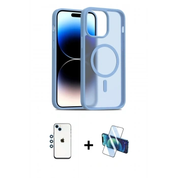 MARSİLYAN™- iPhone 14 Kılıf Siluet Minimal Prime - Siyah 3D Antistatik Cam Ekran Koruyucu + Shine Kamera Lens - MI