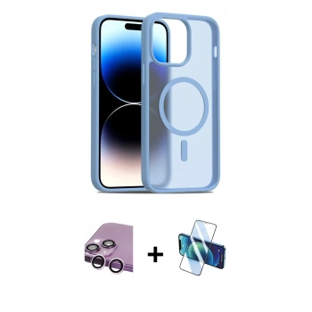 MARSİLYAN™- iPhone 14 Kılıf Siluet Minimal Prime - Siyah 3D Antistatik Cam Ekran Koruyucu + Raze Metal Kamera Lens - MR