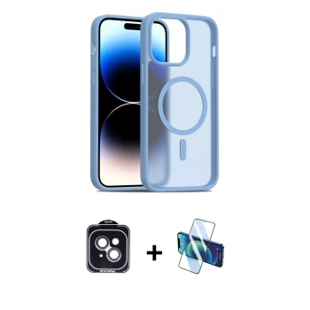MARSİLYAN™- iPhone 14 Kılıf Siluet Minimal Prime - Siyah 3D Antistatik Cam Ekran Koruyucu + PVD Metal Kamera Lens - SH