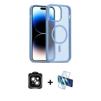 MARSİLYAN™- iPhone 14 Kılıf Siluet Minimal Prime - Siyah 3D Antistatik Cam Ekran Koruyucu + PVD Metal Kamera Lens - YL