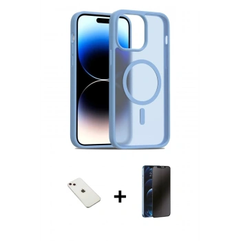 MARSİLYAN™- iPhone 14 Kılıf Siluet Minimal Prime - Siyah 3D Antistatik Hayalet Cam Ekran Koruyucu + Diamond Kamera Lens - PE