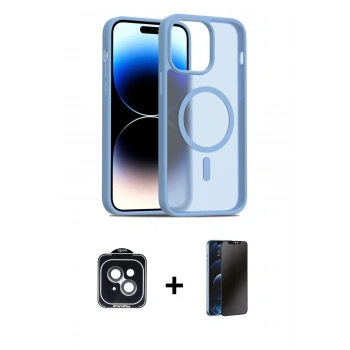 MARSİLYAN™- iPhone 14 Kılıf Siluet Minimal Prime - Siyah 3D Antistatik Hayalet Cam Ekran Koruyucu + PVD Metal Kamera Lens - SH