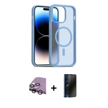 MARSİLYAN™- iPhone 14 Kılıf Siluet Minimal Prime - Siyah 3D Antistatik Hayalet Cam Ekran Koruyucu + Raze Metal Kamera Lens - GS