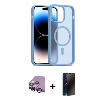 MARSİLYAN™- iPhone 14 Kılıf Siluet Minimal Prime - Siyah 3D Antistatik Hayalet Cam Ekran Koruyucu + Raze Metal Kamera Lens - MR