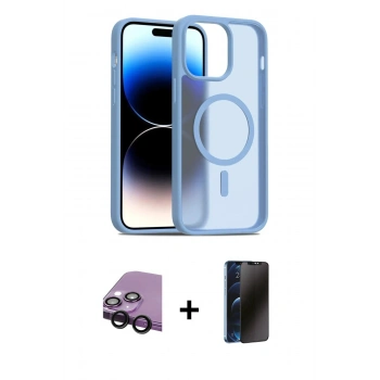 MARSİLYAN™- iPhone 14 Kılıf Siluet Minimal Prime - Siyah 3D Antistatik Hayalet Cam Ekran Koruyucu + Raze Metal Kamera Lens - SH
