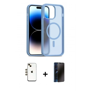 MARSİLYAN™- iPhone 14 Kılıf Siluet Minimal Prime - Siyah 3D Antistatik Hayalet Cam Ekran Koruyucu + Shine Kamera Lens - GD
