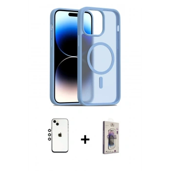 MARSİLYAN™- iPhone 14 Kılıf Siluet Minimal Prime - Siyah Bilvis 3D Cam Ekran Koruyucu + Shine Kamera Lens - GS