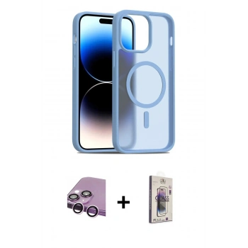 MARSİLYAN™- iPhone 14 Kılıf Siluet Minimal Prime - Siyah Bilvis 3D Cam Ekran Koruyucu + Raze Metal Kamera Lens - MR