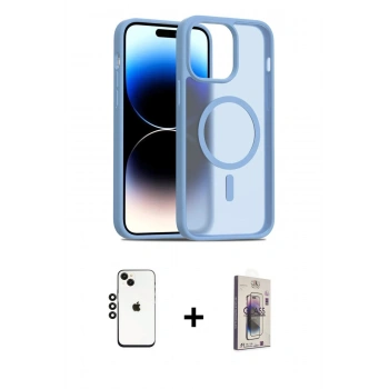 MARSİLYAN™- iPhone 14 Kılıf Siluet Minimal Prime - Siyah Bilvis 3D Cam Ekran Koruyucu + Shine Kamera Lens - SH