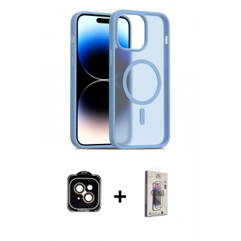 MARSİLYAN™- iPhone 14 Kılıf Siluet Minimal Prime - Siyah Bilvis 3D Cam Ekran Koruyucu + PVD Metal Kamera Lens - TU