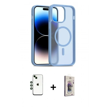 MARSİLYAN™- iPhone 14 Kılıf Siluet Minimal Prime - Siyah Bilvis 3D Cam Ekran Koruyucu + Shine Kamera Lens - YL