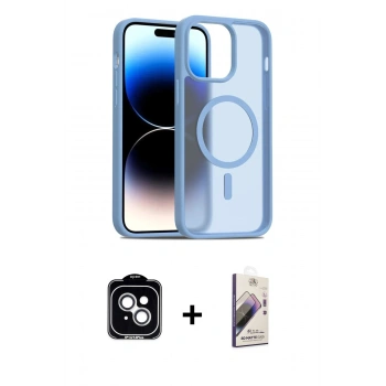 MARSİLYAN™- iPhone 14 Kılıf Siluet Minimal Prime - Siyah Bilvis 3D Mat Cam Ekran Koruyucu + PVD Metal Kamera Lens - GS
