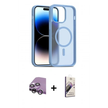 MARSİLYAN™- iPhone 14 Kılıf Siluet Minimal Prime - Siyah Bilvis 3D Mat Cam Ekran Koruyucu + Raze Metal Kamera Lens - GS