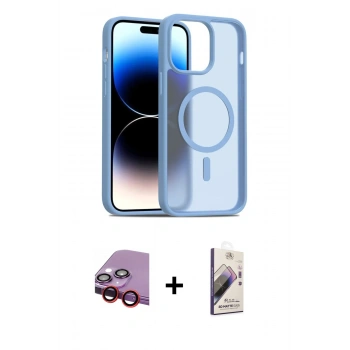 MARSİLYAN™- iPhone 14 Kılıf Siluet Minimal Prime - Siyah Bilvis 3D Mat Cam Ekran Koruyucu + Raze Metal Kamera Lens - KI