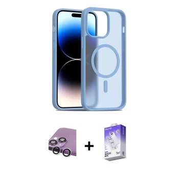 MARSİLYAN™- iPhone 14 Kılıf Siluet Minimal Prime - Siyah Bilvis 5in1 3D Magic Cam Ekran Koruyucu + Raze Metal Kamera Lens - GS