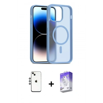 MARSİLYAN™- iPhone 14 Kılıf Siluet Minimal Prime - Siyah Bilvis 5in1 3D Magic Cam Ekran Koruyucu + Shine Kamera Lens - GS