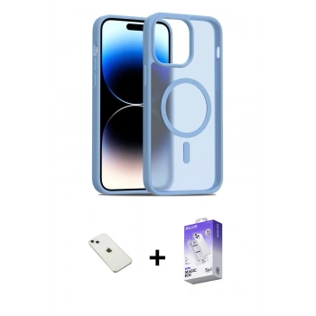 MARSİLYAN™- iPhone 14 Kılıf Siluet Minimal Prime - Siyah Bilvis 5in1 3D Magic Cam Ekran Koruyucu + Diamond Kamera Lens - SABE