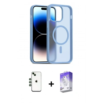 MARSİLYAN™- iPhone 14 Kılıf Siluet Minimal Prime - Siyah Bilvis 5in1 3D Magic Cam Ekran Koruyucu + Shine Kamera Lens - YL