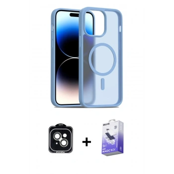 MARSİLYAN™- iPhone 14 Kılıf Siluet Minimal Prime - Siyah Bilvis 5in1 5D Magic Hayalet Cam Ekran Koruyucu + PVD Metal Kamera Lens - YL