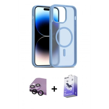 MARSİLYAN™- iPhone 14 Kılıf Siluet Minimal Prime - Siyah Bilvis 5in1 5D Magic Hayalet Cam Ekran Koruyucu + Raze Metal Kamera Lens - SH