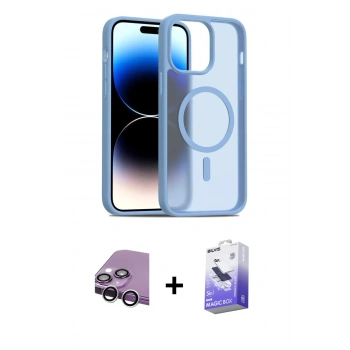 MARSİLYAN™- iPhone 14 Kılıf Siluet Minimal Prime - Siyah Bilvis 5in1 5D Magic Hayalet Cam Ekran Koruyucu + Raze Metal Kamera Lens - GS
