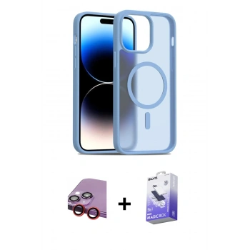 MARSİLYAN™- iPhone 14 Kılıf Siluet Minimal Prime - Siyah Bilvis 5in1 5D Magic Hayalet Cam Ekran Koruyucu + Raze Metal Kamera Lens - KI
