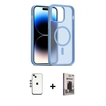 MARSİLYAN™- iPhone 14 Kılıf Siluet Minimal Prime - Siyah Bilvis Hayalet Cam Ekran Koruyucu + Shine Kamera Lens - GS