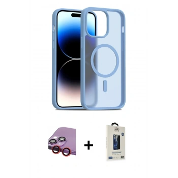 MARSİLYAN™- iPhone 14 Kılıf Siluet Minimal Prime - Siyah Bilvis Hayalet Cam Ekran Koruyucu + Raze Metal Kamera Lens - KI