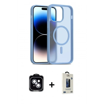 MARSİLYAN™- iPhone 14 Kılıf Siluet Minimal Prime - Siyah Bilvis Hayalet Cam Ekran Koruyucu + PVD Metal Kamera Lens - MI