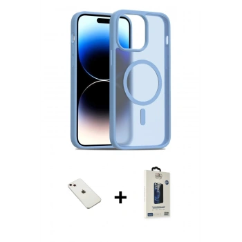 MARSİLYAN™- iPhone 14 Kılıf Siluet Minimal Prime - Siyah Bilvis Hayalet Cam Ekran Koruyucu + Diamond Kamera Lens - PE