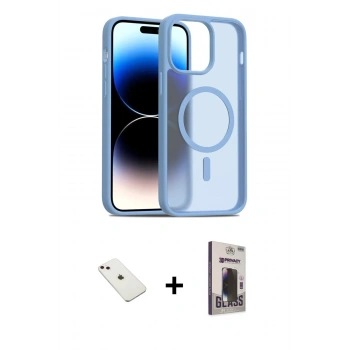 MARSİLYAN™- iPhone 14 Kılıf Siluet Minimal Prime - Siyah Bilvis Hayalet Cam Ekran Koruyucu + Diamond Kamera Lens - PE