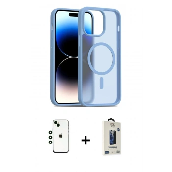 MARSİLYAN™- iPhone 14 Kılıf Siluet Minimal Prime - Siyah Bilvis Hayalet Cam Ekran Koruyucu + Shine Kamera Lens - YL